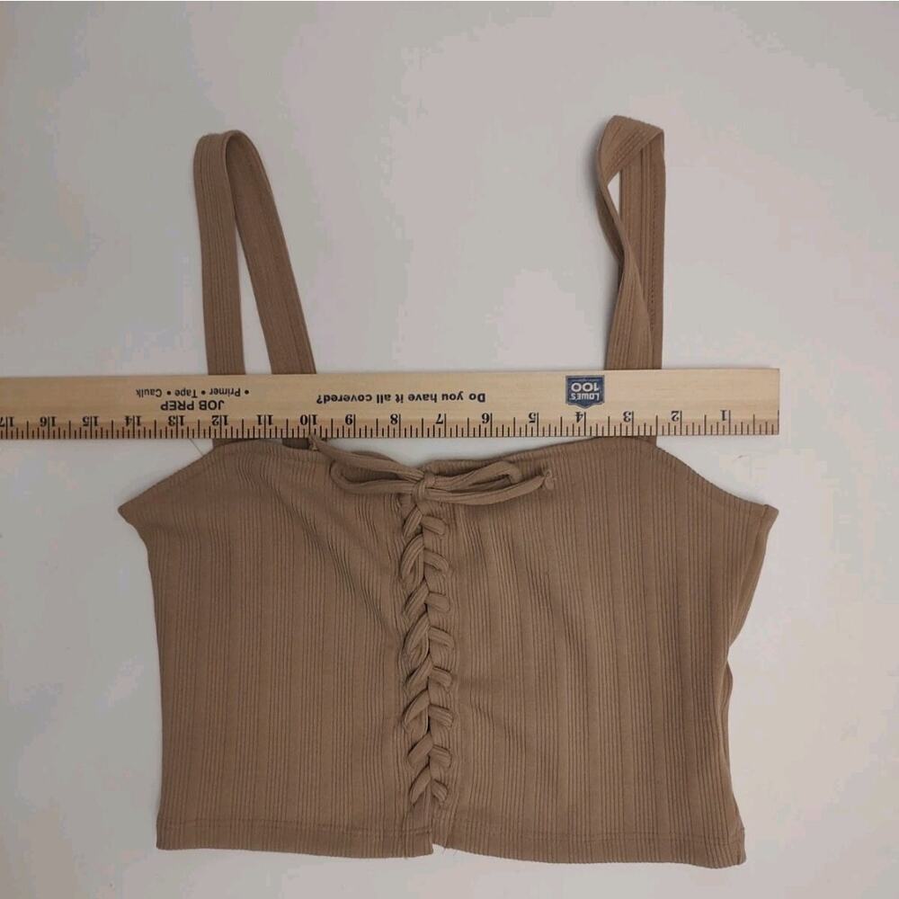 Women's Ribbed Lace-up Front Crop Top Cami/Bustier Sz Large Brown by Forever 21 - Picture 6 of 8